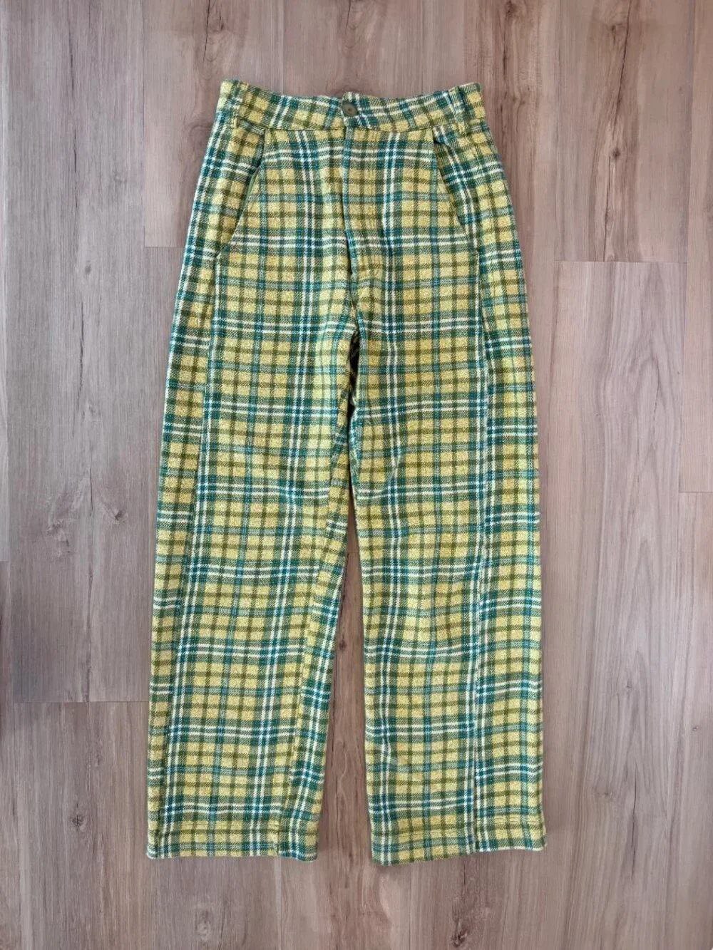 Free People Shape Up Trouser Pant Green/Yellow Plaid Combo - Size 2